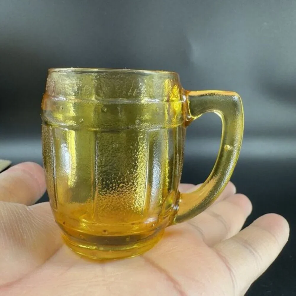 Vintage Amber Glass Barrel Shot Glass Single‎ Toothpick Holder Glassware Decor